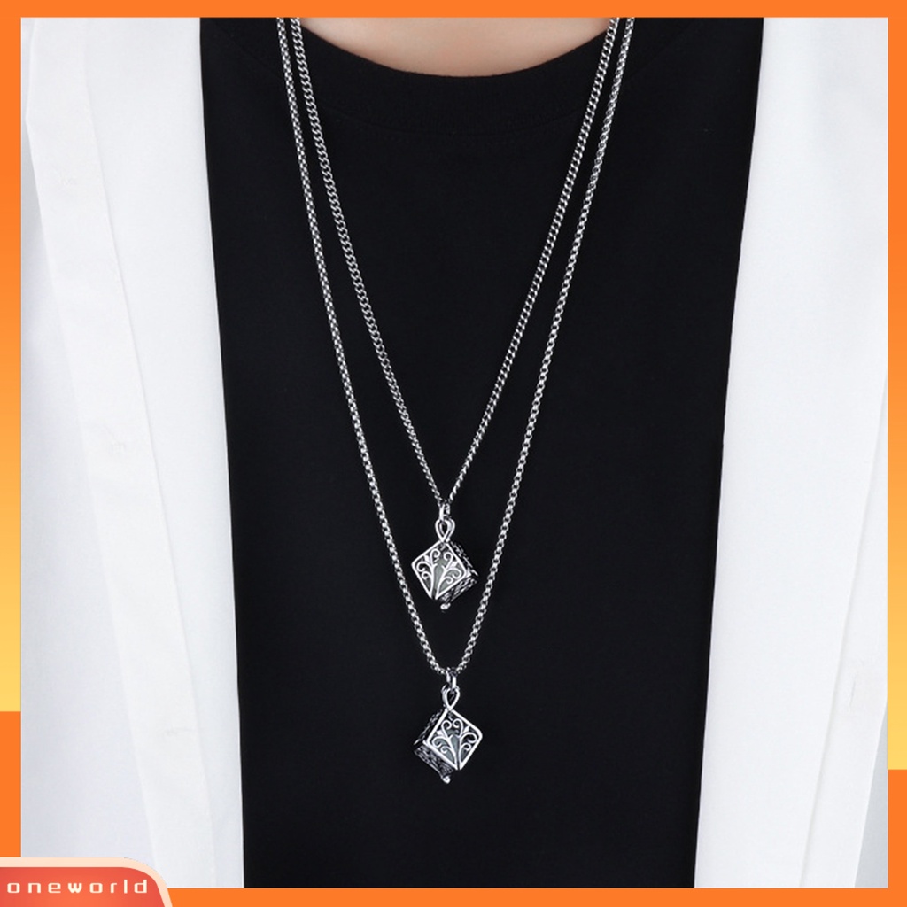 [ONE] Kalung Geometris Glow in The Dark Liontin Persegi Dengan Rantai Titanium Untuk Wanita Minimalis Bergaya Aksesori Neon Malam