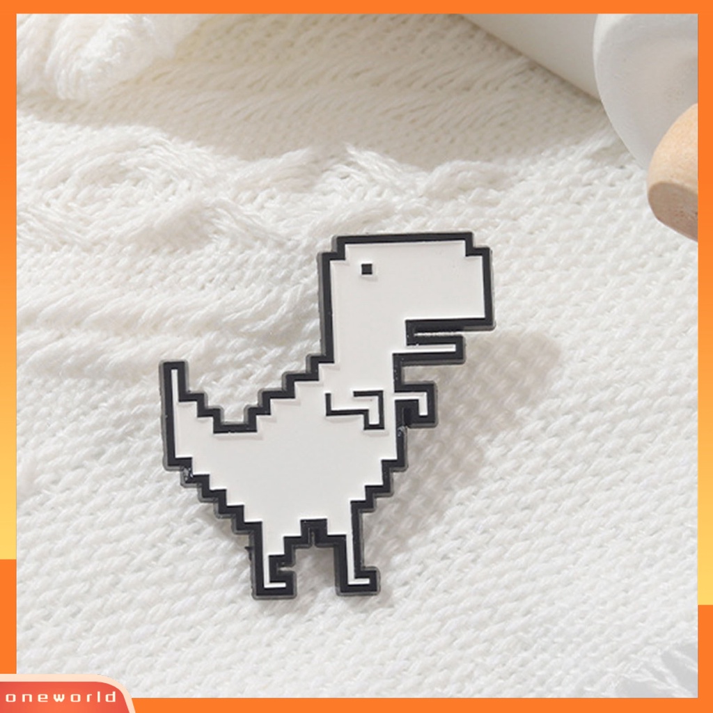 [ONE] Dinosaurus Bros Retro Pixel Geometris Dinosaurus Putih Paduan Pin Elegan Kostum Aksesoris Indah Kartun Hewan Lencana Enamel Bros Hadiah Ulang Tahun