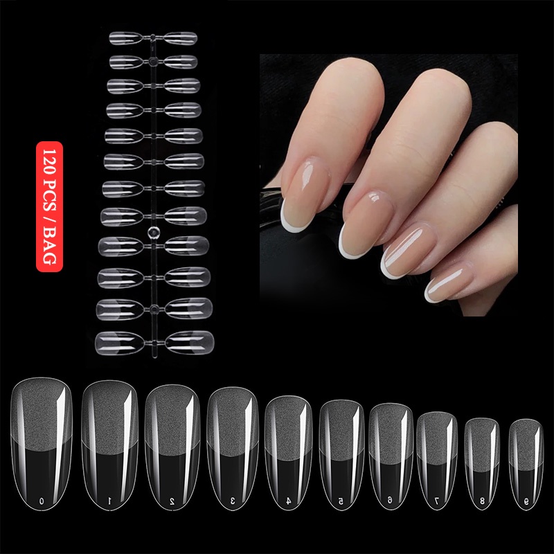 120pcs/bag Bening Transparan Mulus Kuku Palsu Penutup Penuh Kuku Palsu Tips T-shaped Water Drop Fake Nails