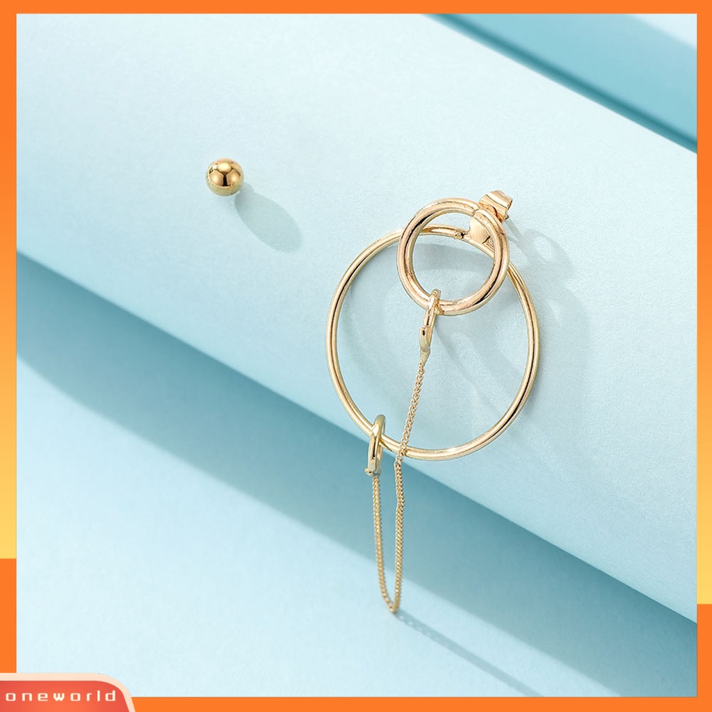 [ONE] 1pasang Anting Pejantan Rantai Kaitan Asimetris Rumbai Temperamen Halus Cincin Geometris Emas Drop Earrings Fashion Perhiasan