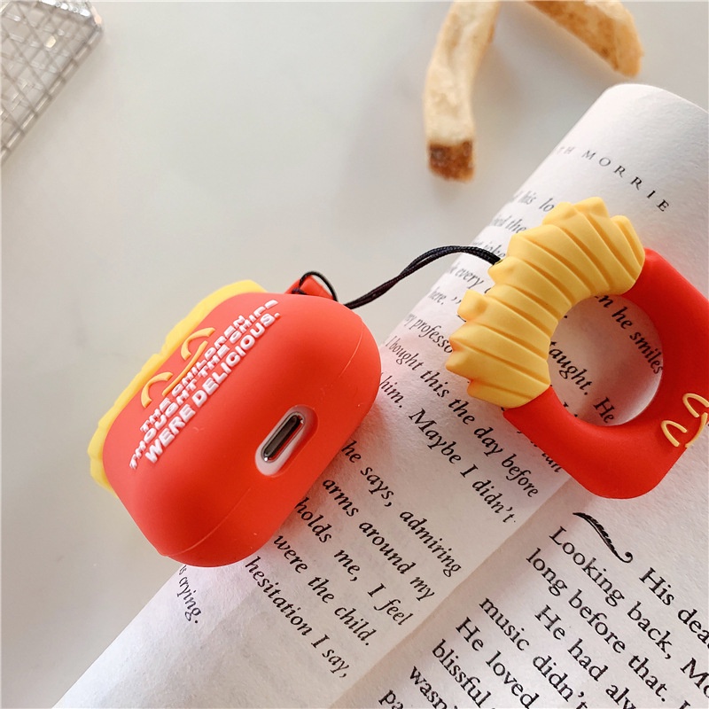 3d Makanan Hamburger Keripik Kentang Kartun Lucu Lembut Silicone Case Cover Untuk Bluetooth Earphone Airpods 1 2 3 Pro i12 i10 i13 i9s inpods 12 13 Airpods3 Shockproof TWS Protector