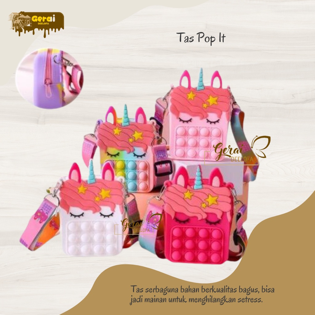 Gerai Deelofa - Tas Pop It bentuk mainan unicorn anak anak tas selempang boneka kucing cake