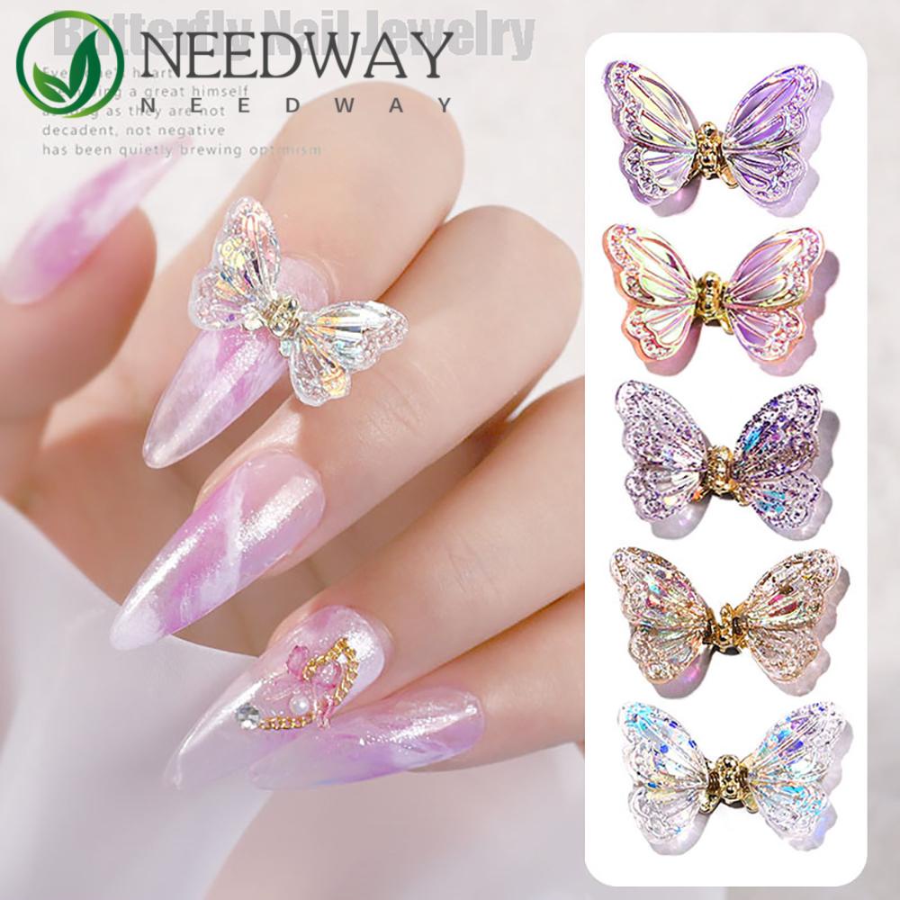 Needway   Butterfly Nail Art Charms Shiny Aurora Kupu-Kupu Zirkon Kuku Rhinestones