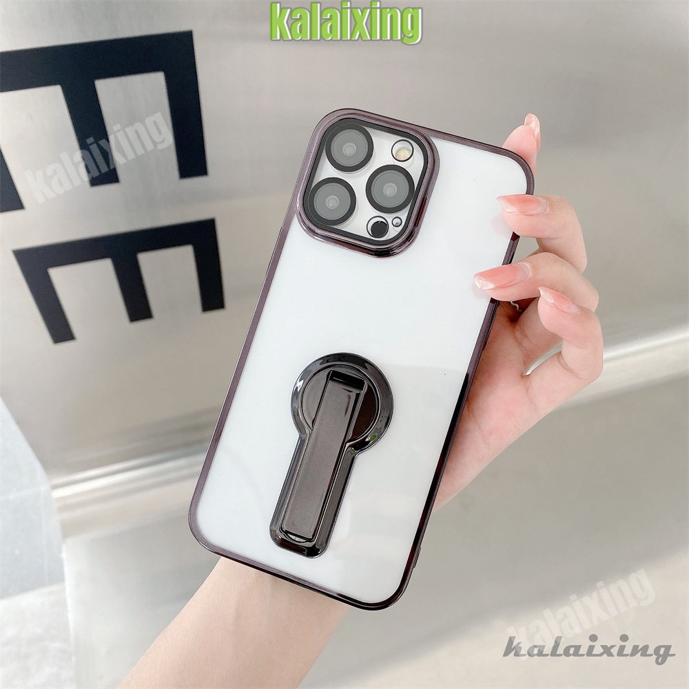 Casing Electroplating Persegi Dengan Stand Putar 360derajat Untuk iPhone 14pro Max13 12 Pro Max Casing Bening