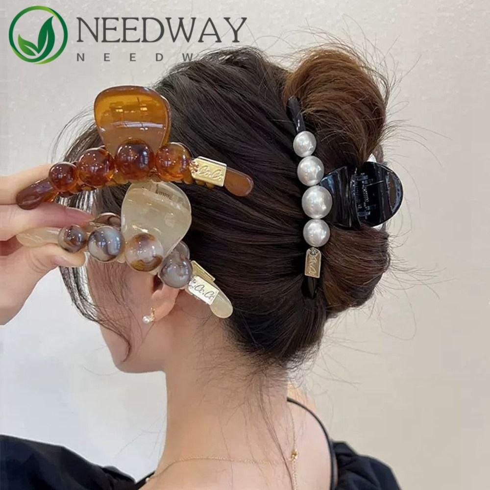 Needway  Mutiara Klip Rambut Manis Sederhana Hiu Klip Bentuk Geometris Besar Ambil Klip Gadis Perempuan Aksesoris Rambut