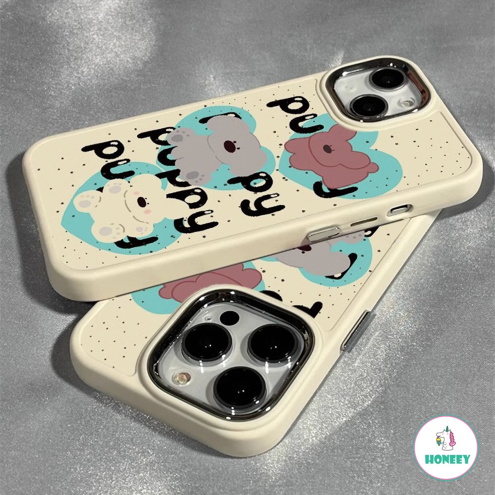 IPHONE Bingkai Logam Mewah Hati Biru Casing Puppy Untuk Apple14 Casing Ponsel Kompatibel Untuk Iphone13 12 11 Pro Max Koala Stand Lembut TPU Anti-Shock Back Cover