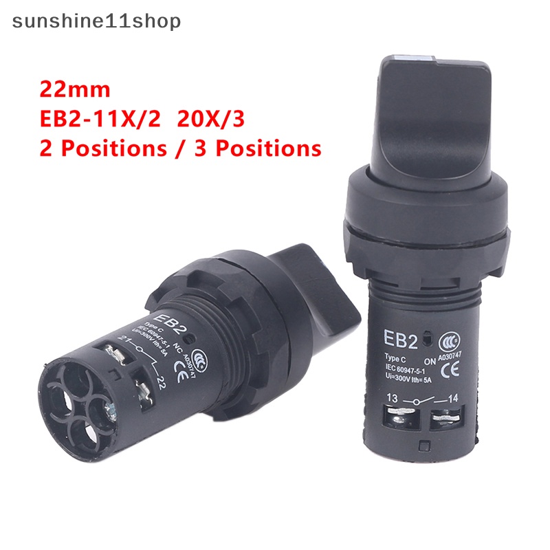 Sho EB2-11X2 20X3 2-posisi 3-posisi Selector Knob Rotary Switch 22MM Latching Self-locking 1NO/1NC 2NO DPST 5A 300V Power Switch N