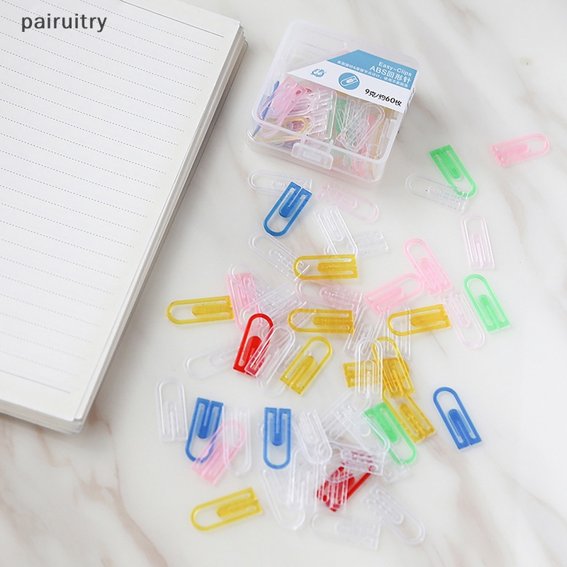 Prt 60pcs /box ABS Klip Kertas Mini Warna-Warni Kawaii Stationery Candy Color Clear Binder Klip Foto Tiket Notes Surat Paper Clip PRT