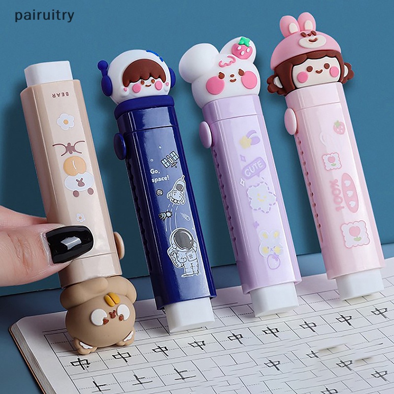 Prt 1set Kartun Lucu Push-pull Design Erasers Student Kid Pencil Eraser Replaceable Rubber Core Kawaii Alat Tulis Untuk Kantor Sekolah PRT