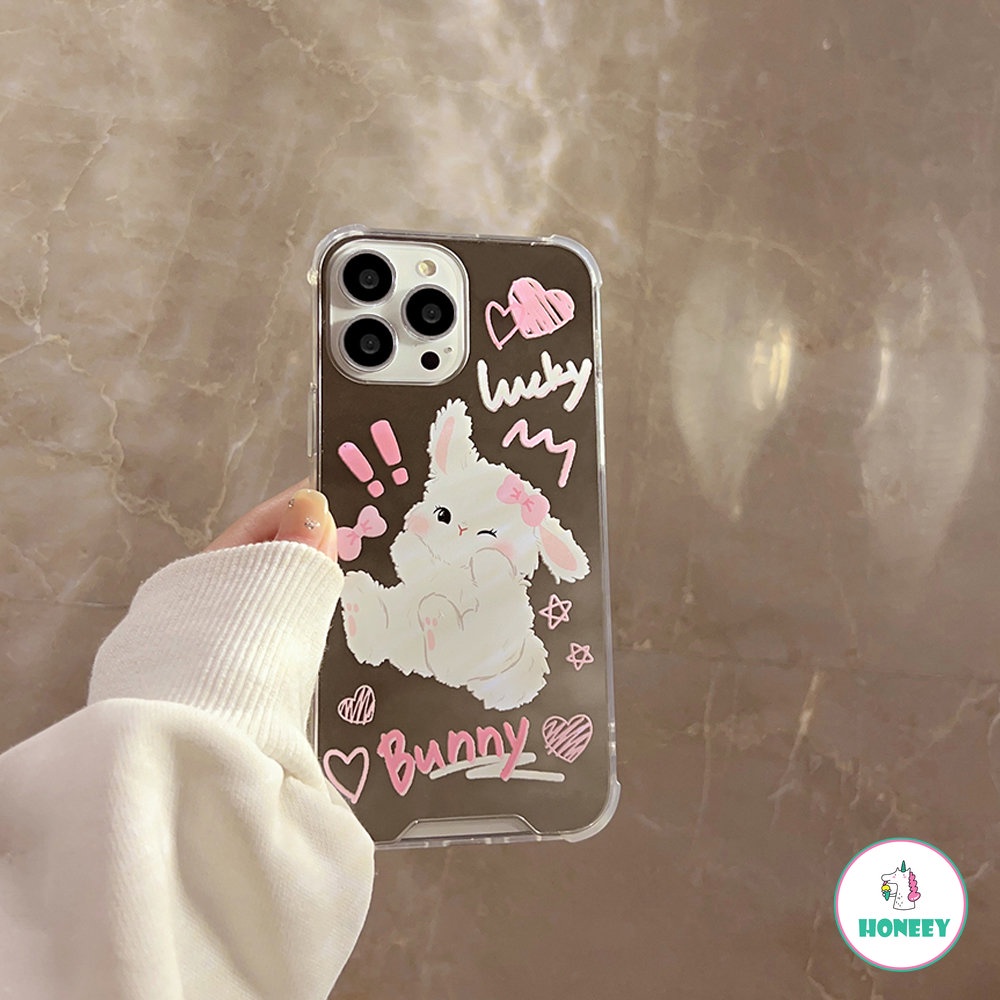 IPHONE Pink Dasi Kupu Kelinci Cermin Gadis Manis Phone Case Untuk Iphone14 13 12 11 Pro Max Xr Xs 7 8plus Case Lucu Manis Kartun Art Cover