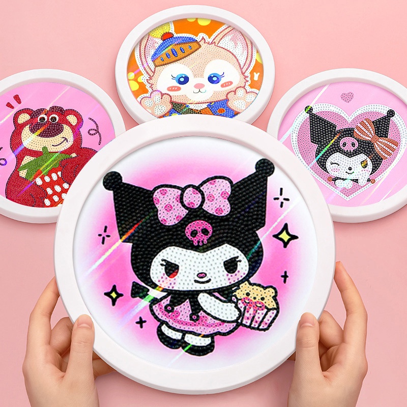 Painting Sanrio Diy Lukisan Berlian untuk Anak-anak Pemula Mudah Kristal Berlian Kartun Stiker Berlian Anak Edukasi Buatan Tangan Lukisan Berlian