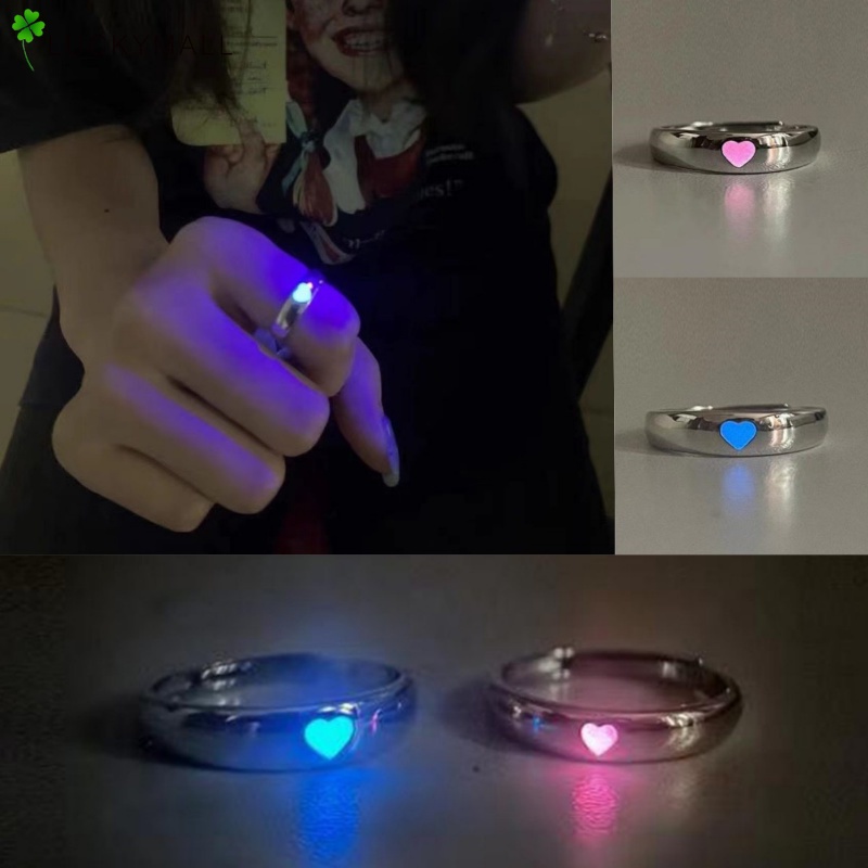 Fashion Cincin Jari Hati Dapat Disesuaikan Untuk Pasangan Glow In The Dark Aksesoris Perhiasan