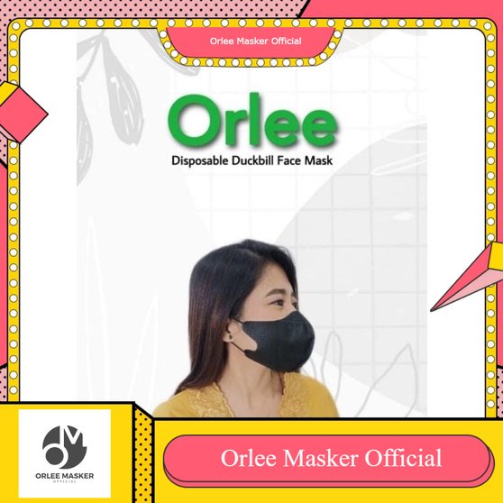MASKER ORLEE 3D  EARLOOP DUCKBILL pack ( Isi 10 Pcs) EMBOSS 3ply  HITAM KEMENKES