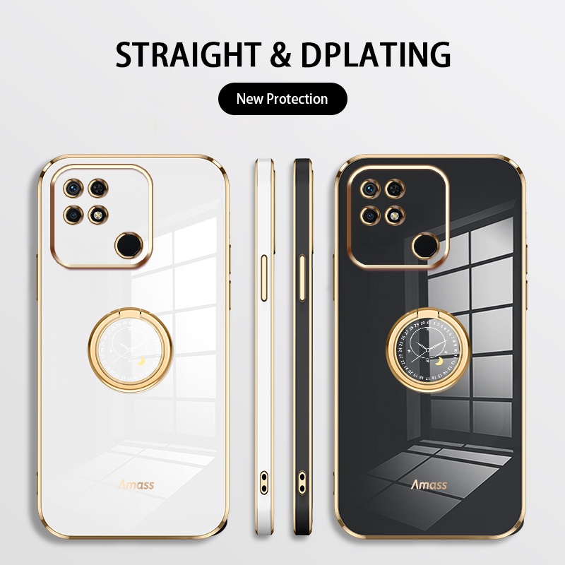 Andyh Casing Ponsel Silikon Ultra Tipis Untuk Xiaomi Redmi 9C 10A 10C Redmi10 Power Deluxe Fall Protection Gold Band Dengan Jam Cincin Dan Lanyard Gratis