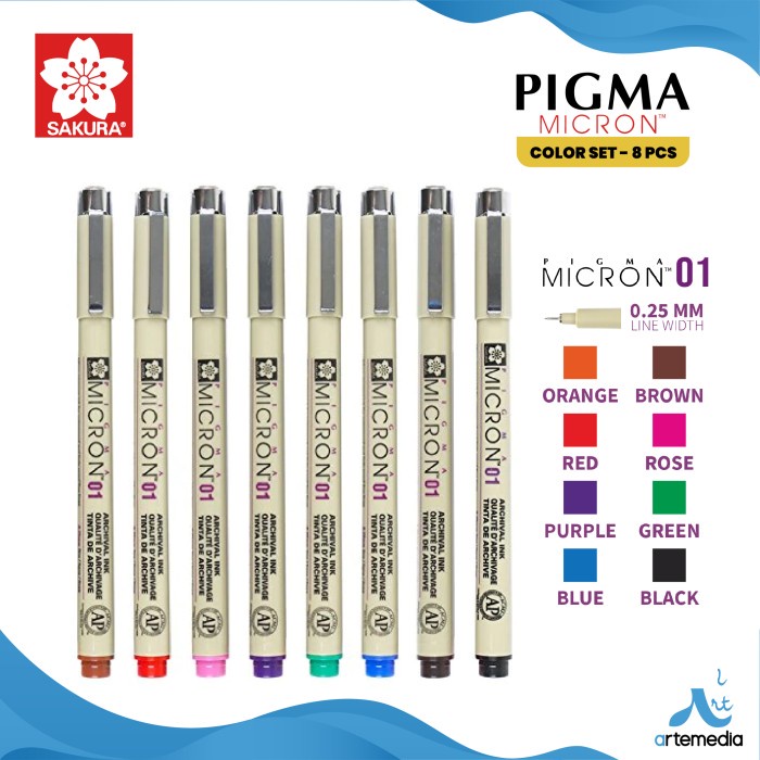 

Drawing Pen Sakura Pigma Micron Set 8 Color Pigment Ink Pulpen Gambar
