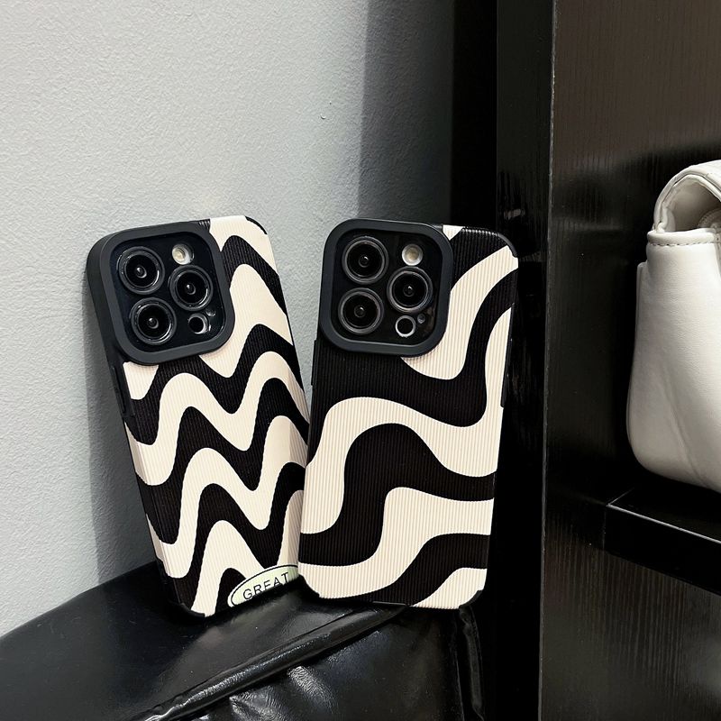 Lamb Skin Pretty Black Art Wave Zebra Soft Case IPhone 7 Plus 8 Plus X XS XR XS Max 11 13 12 14 PRO Max 14 Plus SE Phone Case Girl Girl Women' Fashion