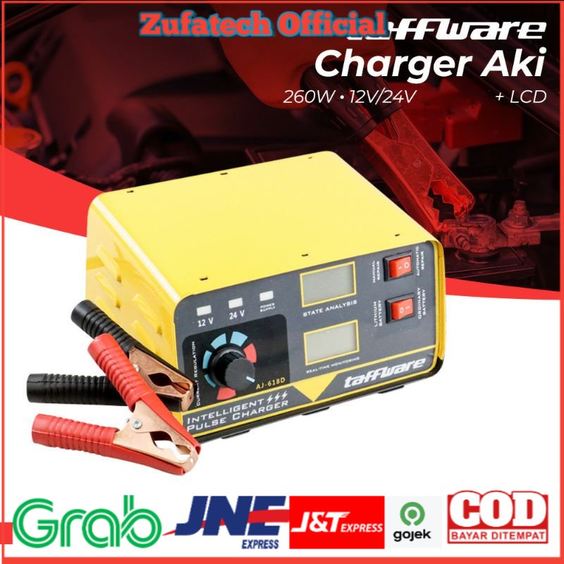 Taffware Charger Aki Mobil Motor 260W 12V/24V 200AH + LCD - AJ-618D - Yellow