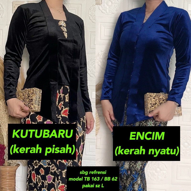 Kebaya Bludru TUNIK panjang selutut model encim dan kutubaru