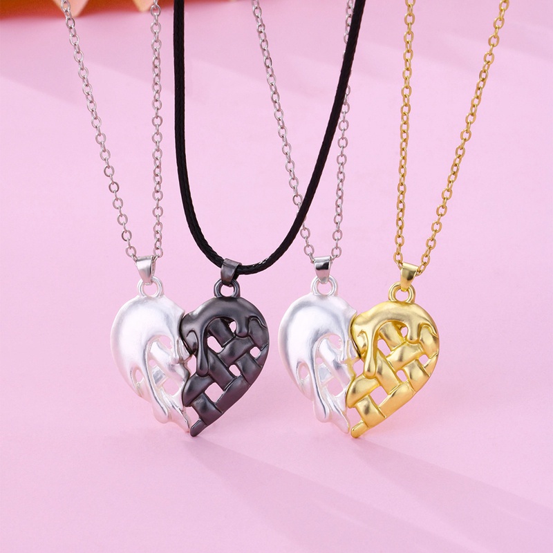 2pcs/set Kalung Pasangan Magnet Untuk Wanita Pria Pecinta Es Dan Salju Melelehkan Hati Liontin Splicing Necklace Perhiasan Aksesoris