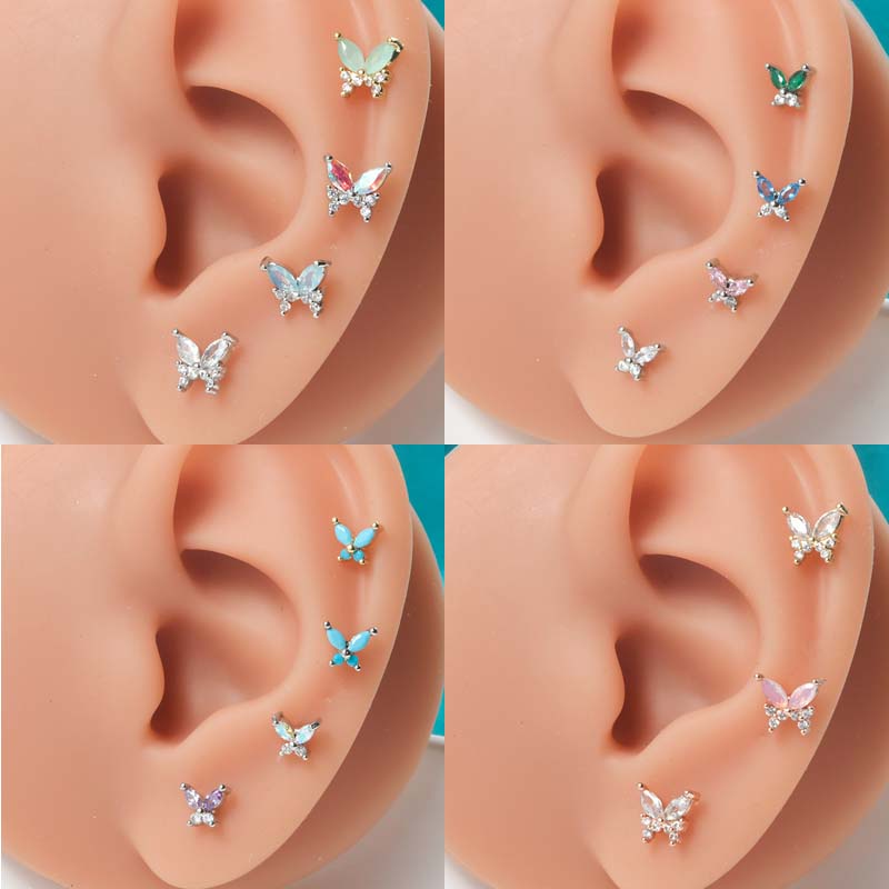 1biji Chic Kupu-Kupu Tragus Anting Stud Helix Pinna Lobe Piercing 20Gauge Stainless Steel Barbel