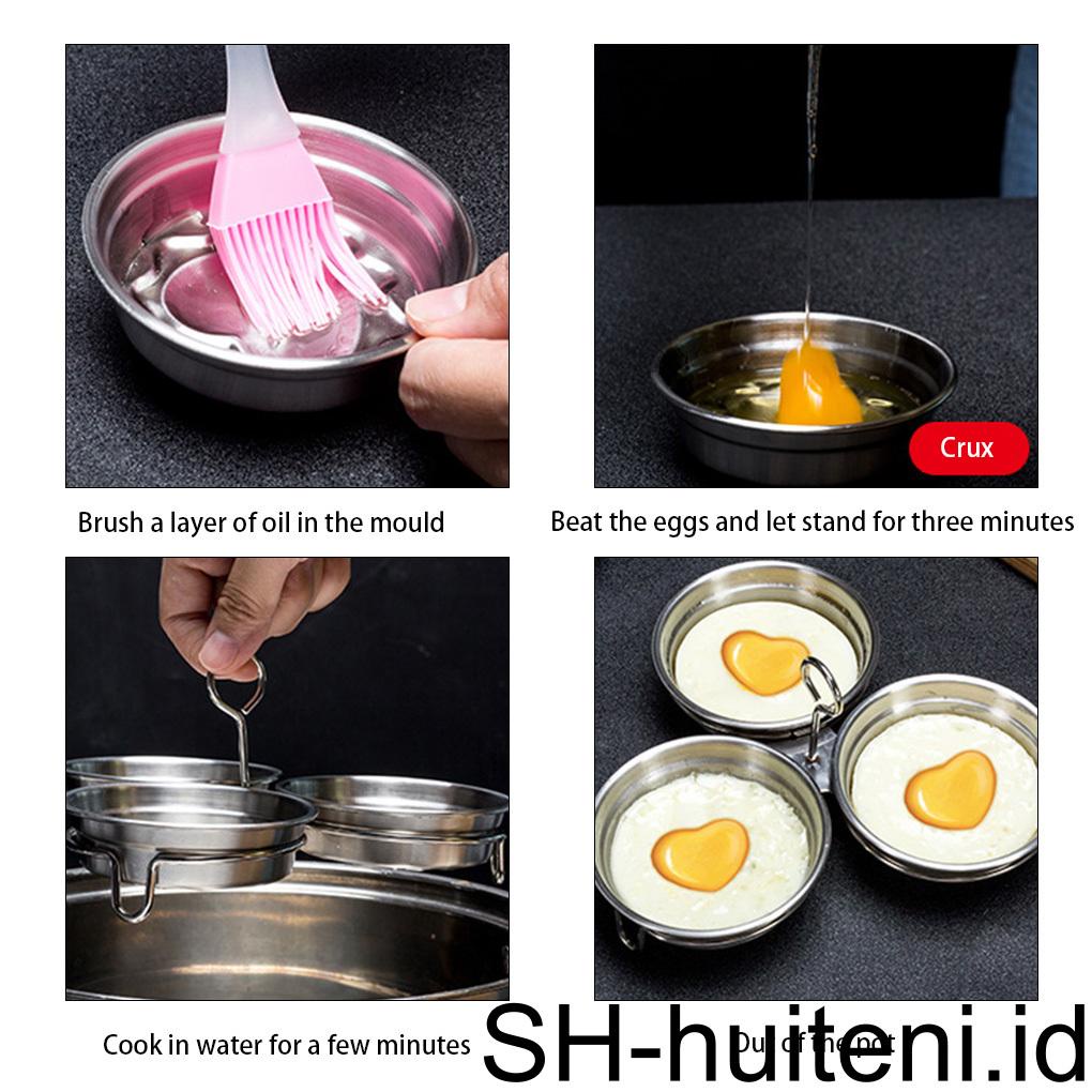 Heart Shape Stainless Egg Poacher Houshold Egg Non-stick Handle Cetakan Telur Dengan Poach Poached Maker