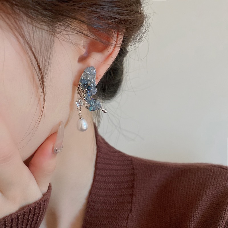 Kristal Kupu-Kupu Drop Pearl Earrings Aksesoris Telinga Temperamen Korea Fashion