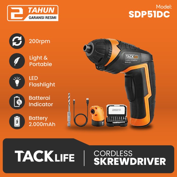 Bor Obeng Tacklife SDP51DC 200RPM Cordless Rechargeable 2000mAh