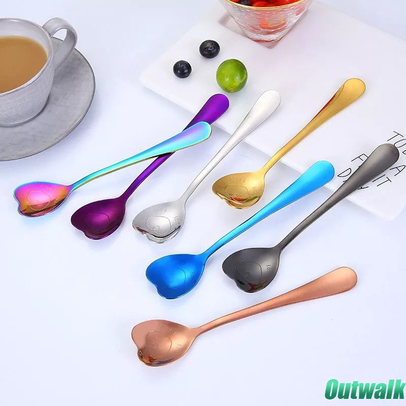 Spoon Sendok Cinta Baja Tahan Karat Pengaduk Kopi Berbentuk Hati Sendok Teh Warna-warni Aksesori Peralatan Makan Dekorasi Hadiah Pernikahan