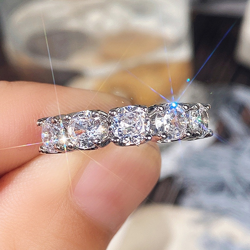 Handmade Eternity Promise Cincin Kristal Zirkon Tunangan Kawin Band Rings Untuk Wanita Pria Jari Perhiasan Pesta