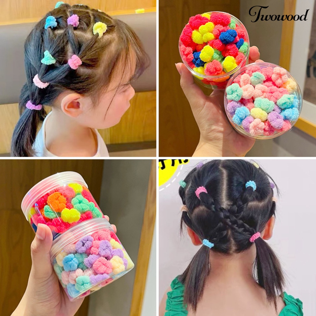 Twowood 100Pcs Karet Rambut Kotak Tinggi Elastis Aneka Kecil Dapat Digunakan Kembali Aksesoris Rambut Lembut Warna Permen Wanita Gadis Ikat Rambut Ponytail Holder Perlengkapan Rumah