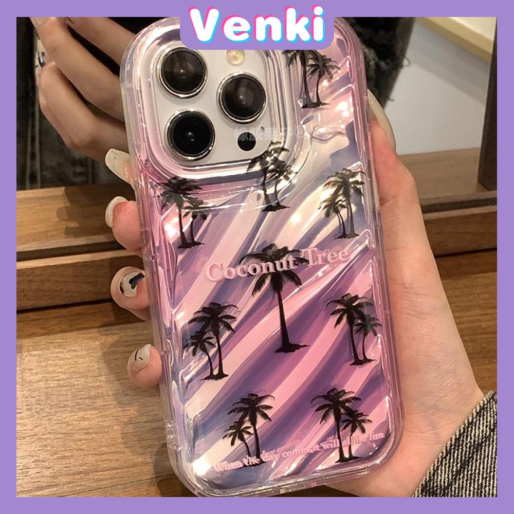 VENKI - Untuk iPhone 11 iPhone Case Laser Reflektif Bening Phone Case TPU Soft Shockproof Airbag Phone Case Romantis Pohon Kelapa Kompatibel dengan iPhone 14 13 Pro max 12 Pro Max XR