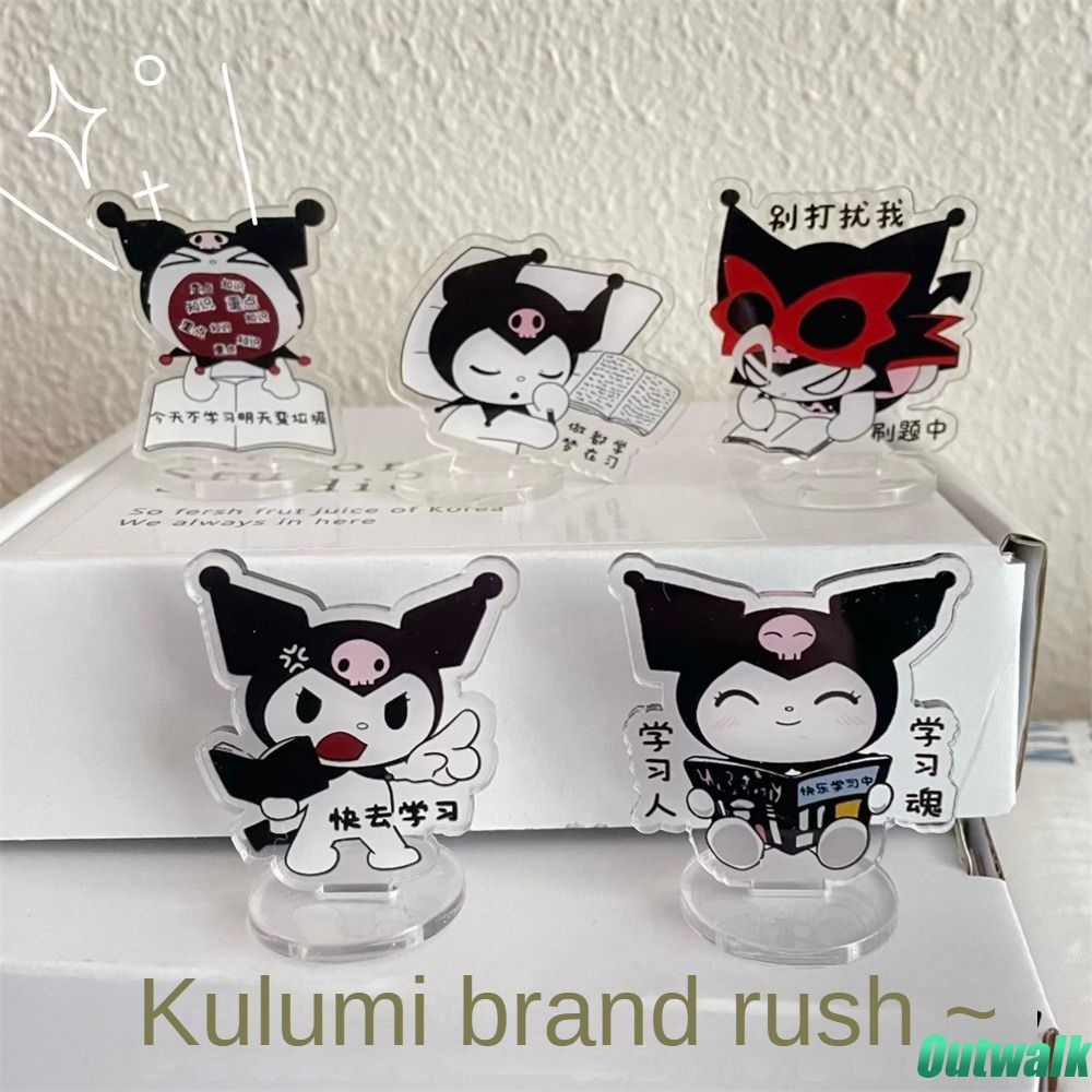 Sansanrio Kuromi Tanda Berdiri Lucu Kartun Kantor Desktop Berdiri Kartu Transparan Akrilik Berdiri Figur Dekorasi Desktop Cosplay Boneka