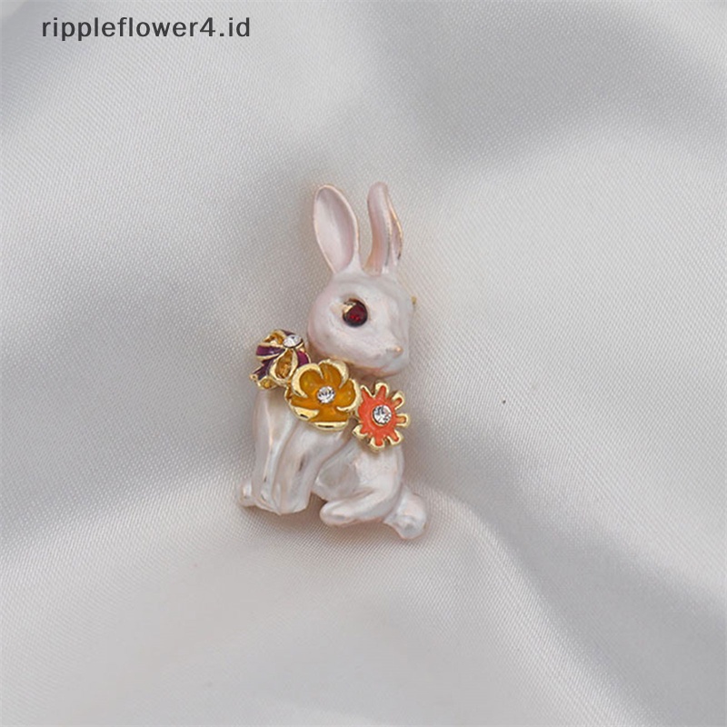{rippleflower4.id} Wanita Kelinci Lucu Berlian Imitasi Enamel Bros Pin Lencana Perjamuan Pesta Jas Dekorasi Perhiasan~