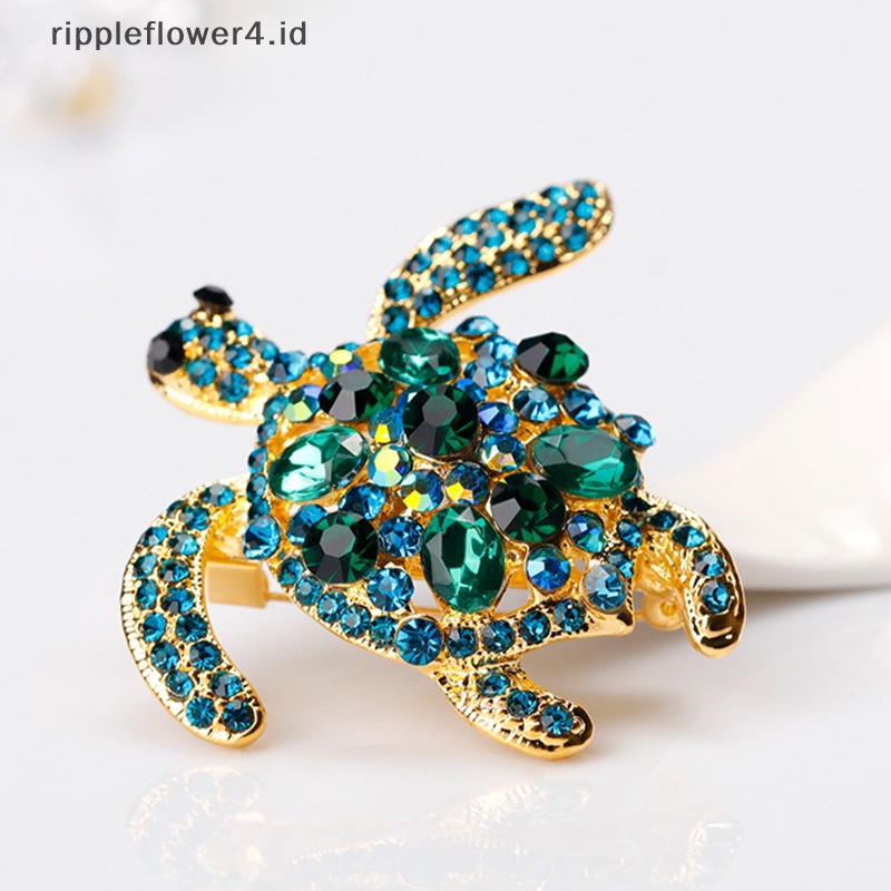 {rippleflower4.id} Hijau Berlian Imitasi Penyu Laut Hewan Bros Pin Untuk Wanita Perhiasan Hadiah Lady Hadiah Elegan Payudara Pin Fashion Perhiasan~