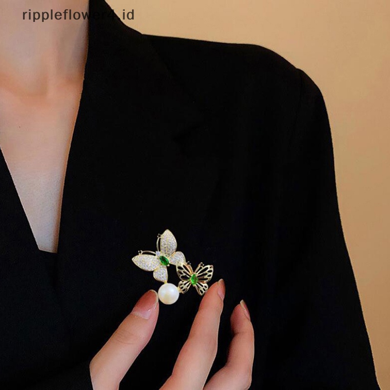 {rippleflower4.id} Trendi Kupu-Kupu Shiny Rhinestones Gadis Bros Elegan Mutiara Serangga Bros Pin Untuk Aksesoris Pakaian Wanita Jewellry Hadiah~