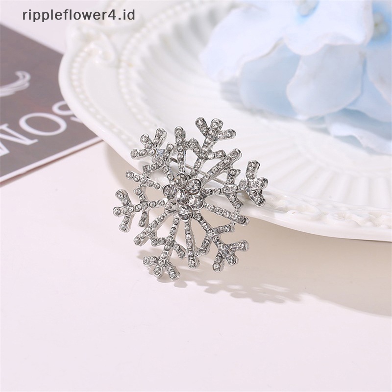 {rippleflower4.id} Pin Pakaian Berlian Imitasi Bros Snowflake Lapis Emas Silver Untuk Wanita~