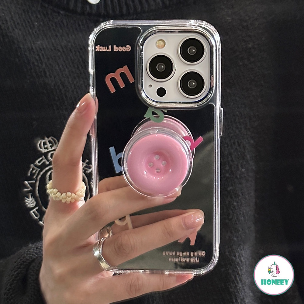 IPHONE Korea Lucu 3D Tombol Bracket Huruf Cermin Telepon Case Untuk Iphone14 13 12 Pro Max11 Aesthetic Pelindung Hard Cover