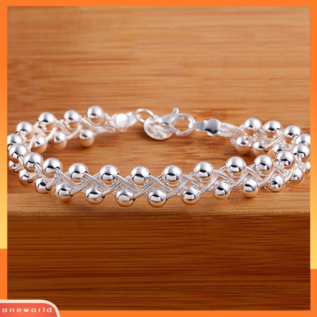 [WOD] Gelang Perak Lapis Fashion Aksesoris Wanita Anyaman Manik-Manik Rantai Bracelet Untuk Pacaran