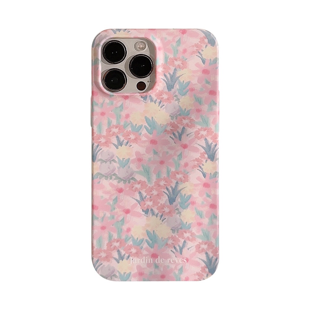 Ins Pink Sea Flower Hard Shell Film Fotografi Case Untuk Iphone SE2020 7/8 Plus 14x XR XM 11 12 13 PRO MAX Casing Cover Pelindung AT0319