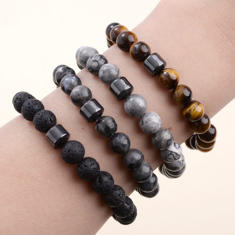 Gelang Manik-Manik Batu Tiger Eye/ Gelang Tali Kepang Adjustable/ Lava Rock Pria Wanita Yoga Healing Balance Bracelets