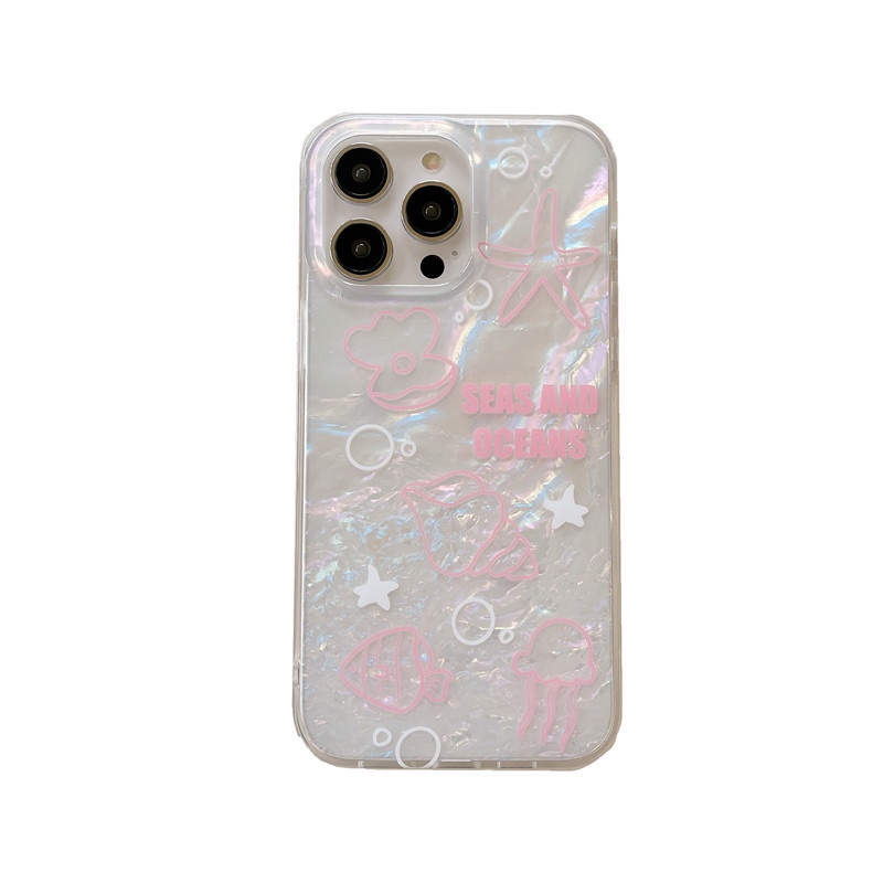 Ins Marine Life Cocok Untuk iPhone 14 Pro Max Casing Ponsel iPhone Double-layer Pola Dicetak Kompatibel Dengan Iphone13 13pro 13prm iPhone 11 11pro 14plus 12Pro Max Shockproof TPU Phone Case