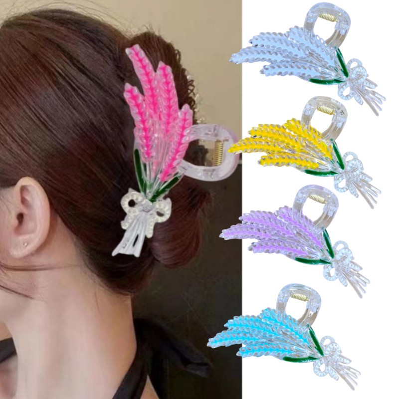 Klip Rambut Telinga Gandum Akrilik Warna-Warni/Wanita Korea INS Style Pin Rambut Harian Sederhana/Klip Hiu Besar Ponytail Holder/Jepit Elegan Hiasan Kepala Aksesoris Rambut