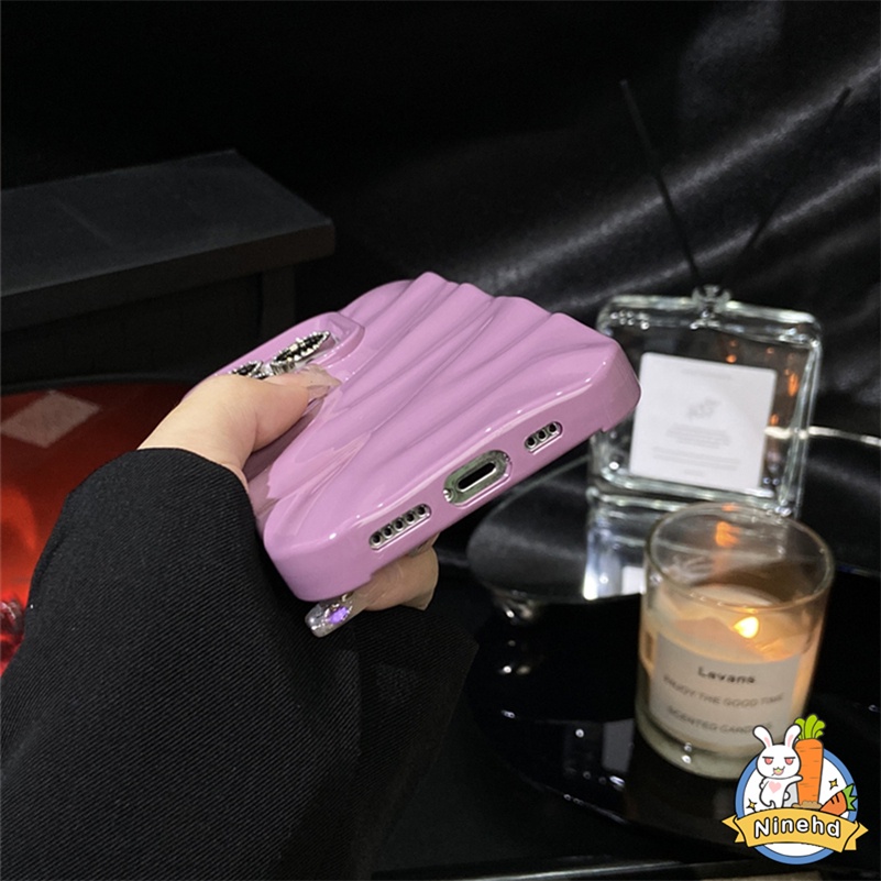 Luxury High-end Ungu 3D Pleats iPhone Case Kompatibel Untuk Iphone14 13 12 11 Pro Max X Xr Xs Max8 7 6 6s Plus SE 2020 Karet Menebal Casing Ponsel Bumper Shockproof Lembut TPU Cover