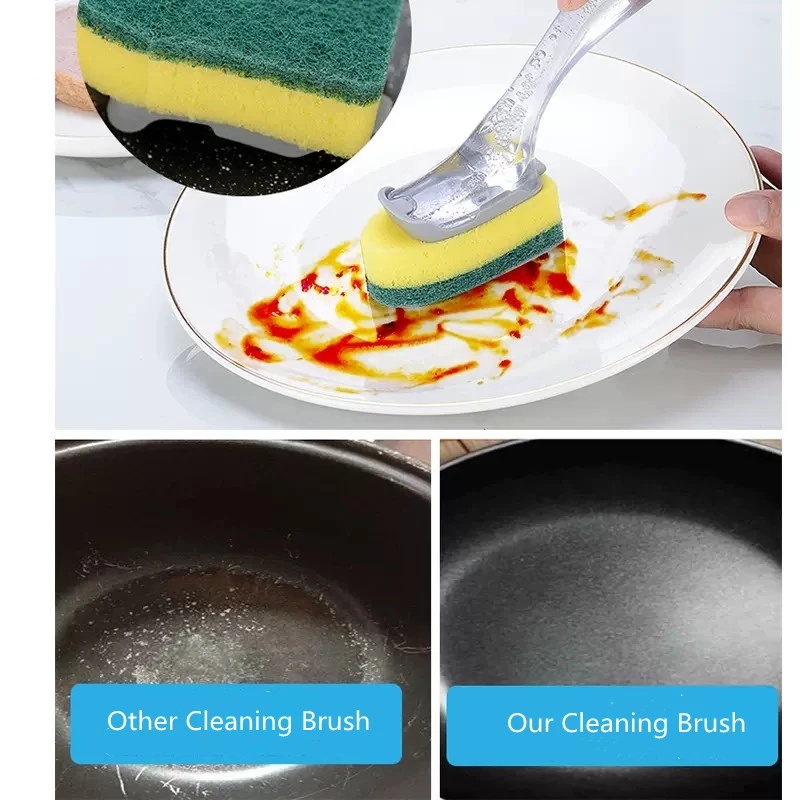 Sikat Panci Spons Gagang Panjang Dengan Dispenser Sabun/Alat Cuci Piring Bongkar Pasang/Scrubber Wastafel Dapur Sikat Pembersih Dekontaminasi/Sikat Cuci Piring Rumah Tangga Yang Dapat Diganti