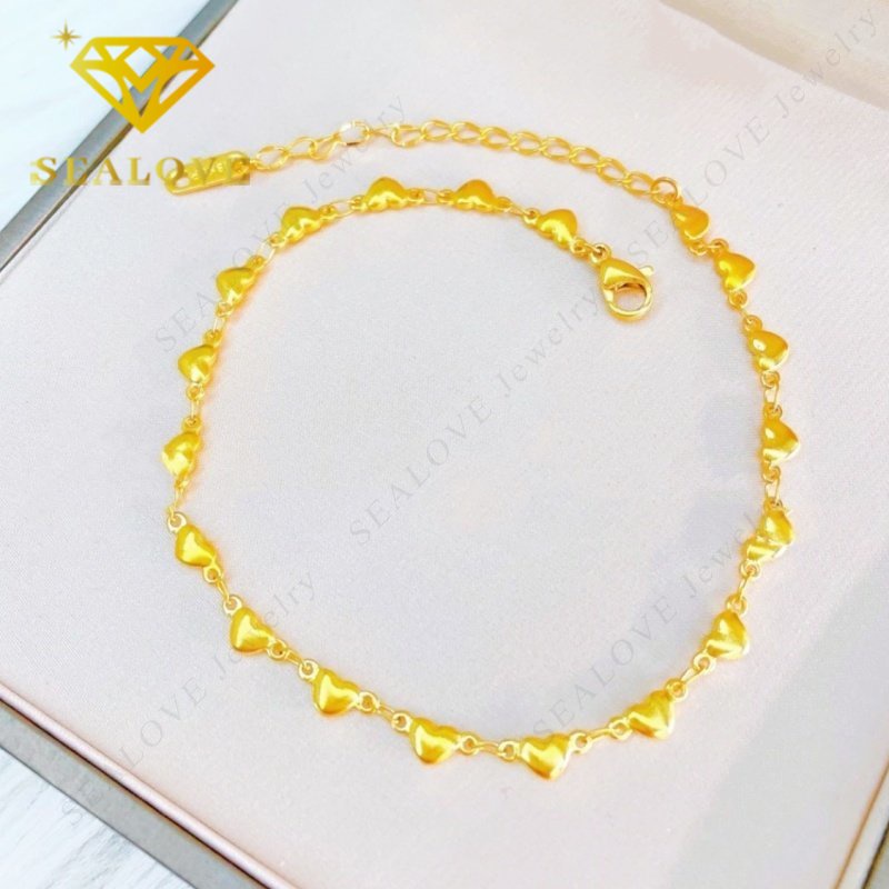 Gelang Kaki Titanium Anti Karat Emas 18K Hati Cantik Elegan Korea Fashion Aksesoris Wanita Perhiasan