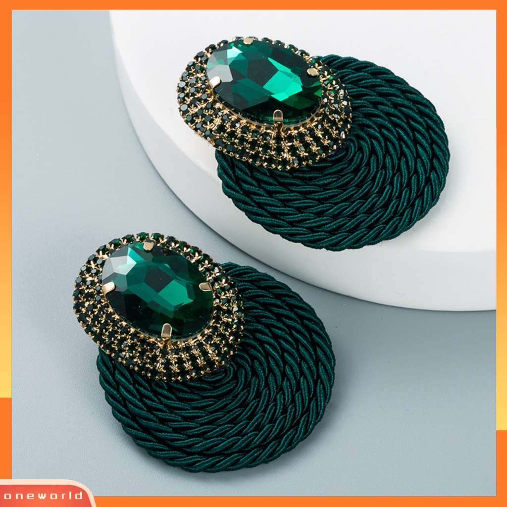 [WOD] 1pasang Anting Menjuntai Warna-Warni Berlian Imitasi Perhiasan Rajut Tangan Shiny Geometric Round Stud Earrings Untuk Pacaran