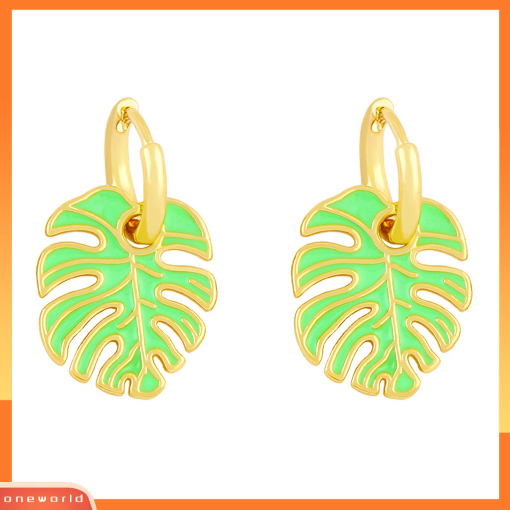 [WOD] 1pasang Anting Hoop Bentuk Daun Bohemia Perhiasan Anting Vintage Geometris Menjuntai Untuk Pacaran