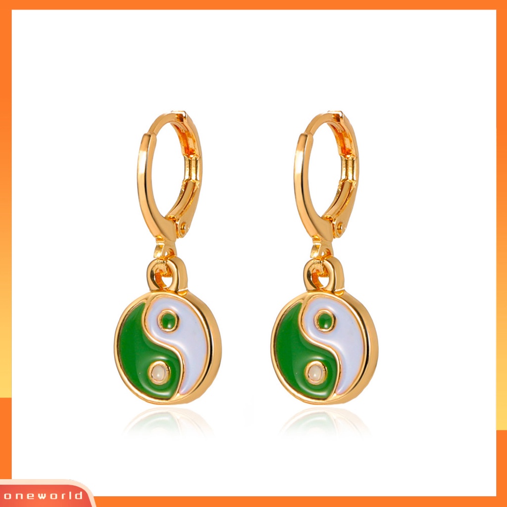 [WOD] 1pasang Anting Tetes Tindik Romantis Tradisional Warna-Warni Tai Chi Yin Yang Anting Hoop Perhiasan Pesta