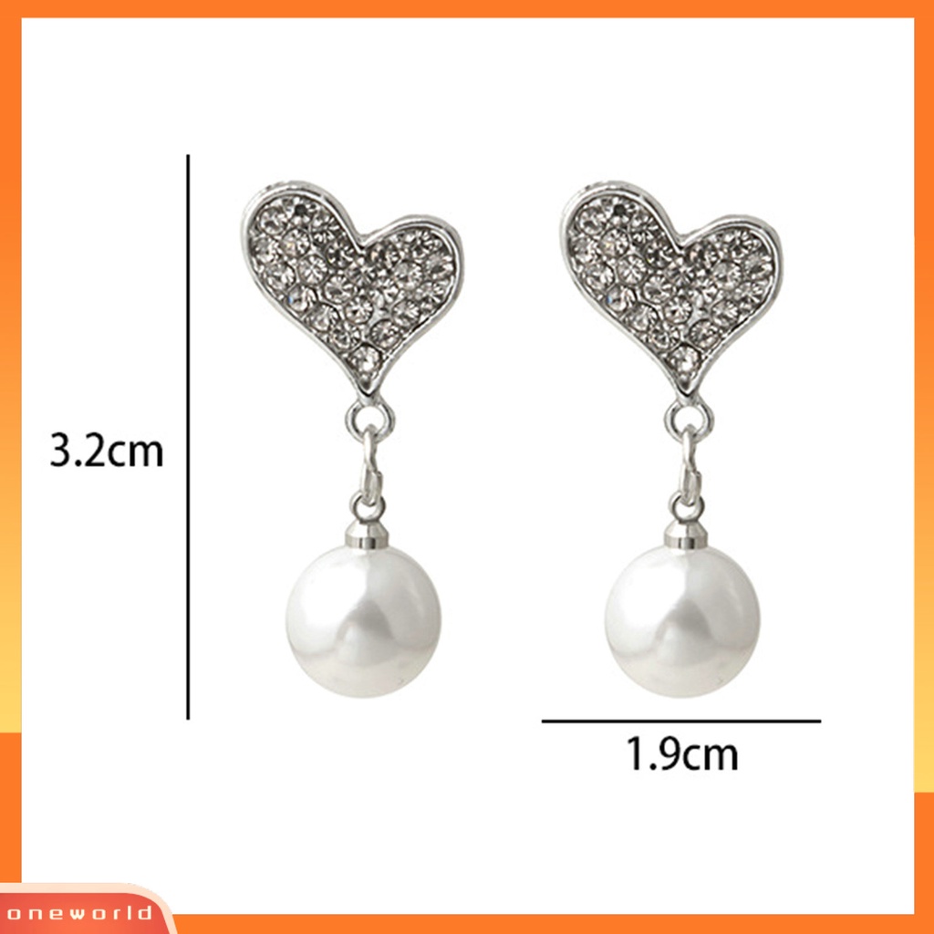 [WOD] 1pasang Anting Menjuntai Shiny Ear Decoration Gaya Korea Berlian Imitasi Cinta Hati Mutiara Imitasi Temperamen Anting Tusuk Untuk Pacaran