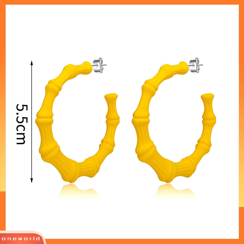 [WOD] 1pasang Anting Hoop Geometris Berbentuk C Tindik Cat ing Liontin Berdandan Tahan Luntur Anting Hoop Lingkaran Bambu Besar Untuk Kehidupan Sehari-Hari